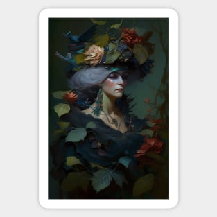 Flower Witch Moody Dark Painting Sticker